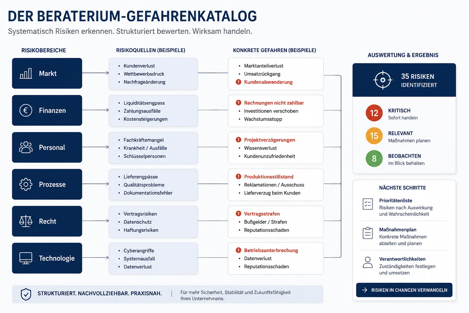 Der Gefahrenkatalog von Beraterium mit drei Ebenen